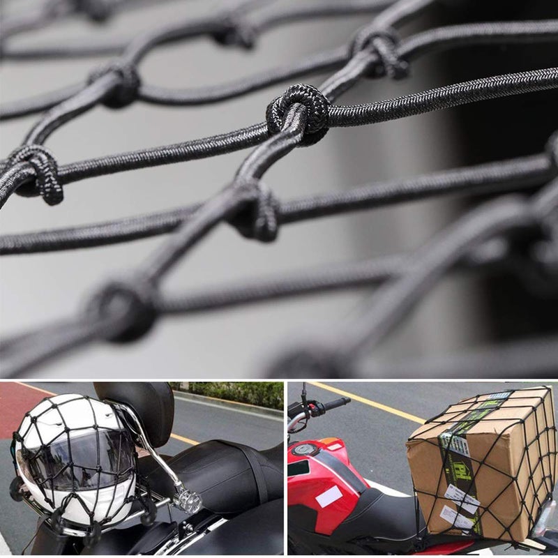 JCHL 15"x15" Motorcycle Cargo Net Stretches to 30"x30" with 6 Hooks 2''x2'' Mesh for Motorcycle Motorbike Bikes - Image 5